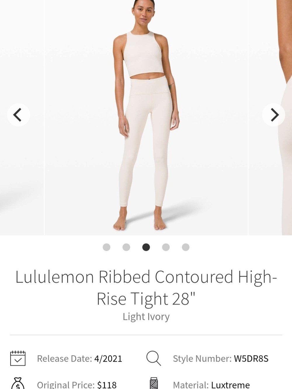 lululemon athletica Ribbed Contoured High-Rise Tight - Light Ivory Size 4